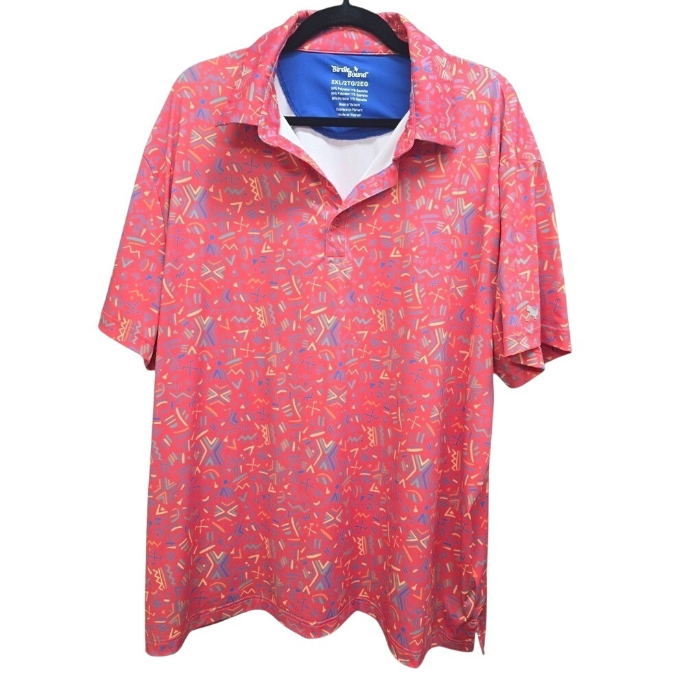 Birdie Bound 2XL Bright Geometric Golf Polo Shirt Stretch Performance Shirt Golf
